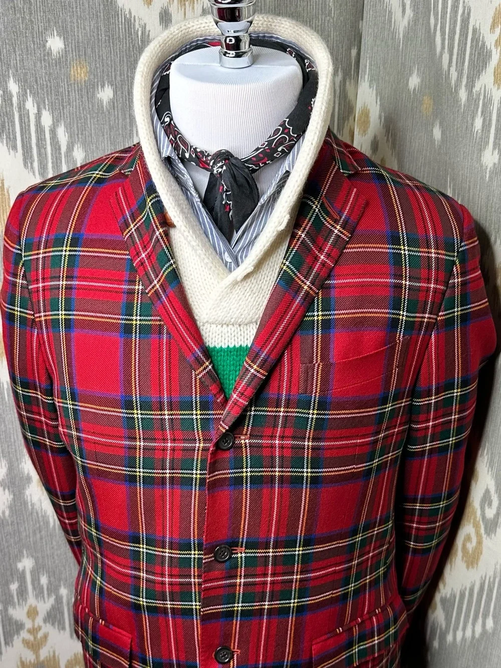 Polo Ralph Lauren Made in Italy Virgin Wool Red Tartan Plaid Blazer 40L